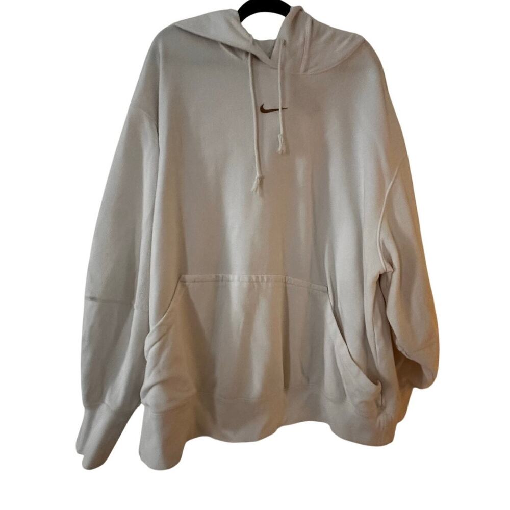 Nike Womens Cotton Hoodie Oversized Sweatshirt Ivory White Size 2X Plus Size